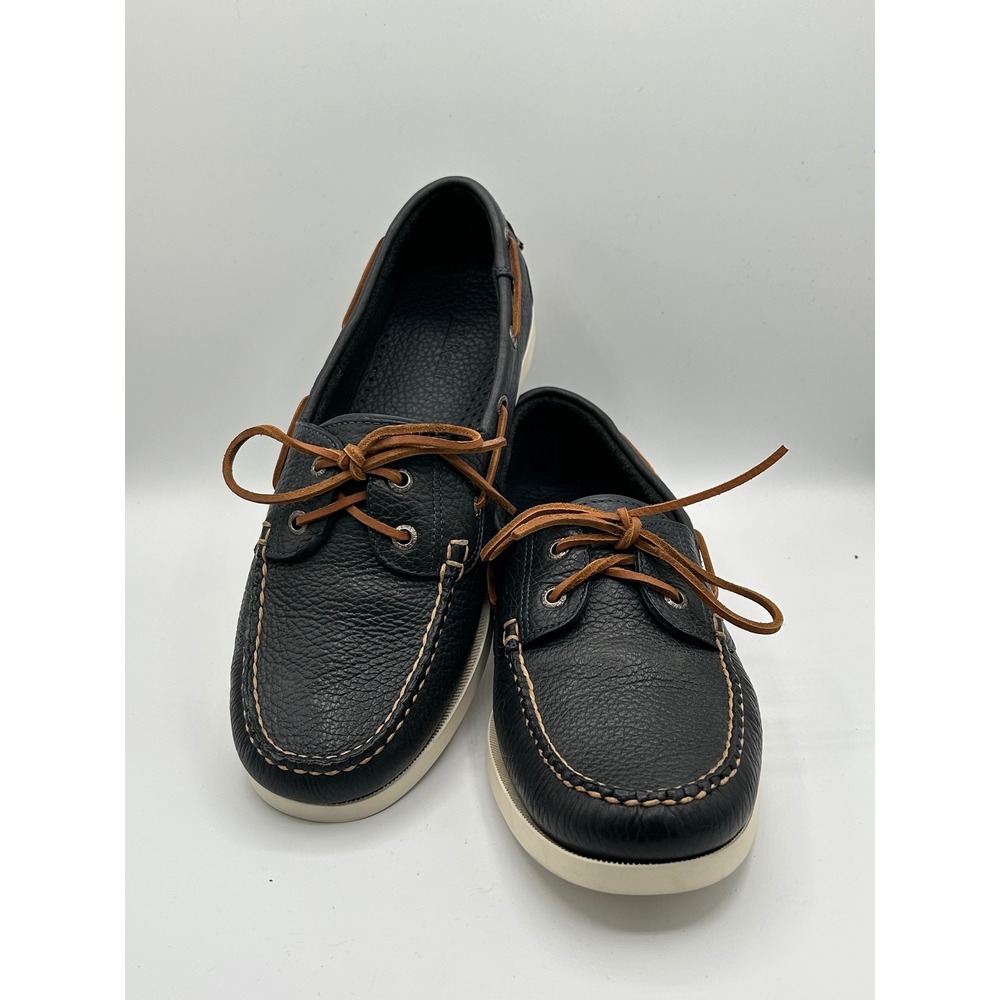 LL Bean Casco Bay Boat Shoes Men Sz 11.5 D Navy Blue Pebbled Leather 233933